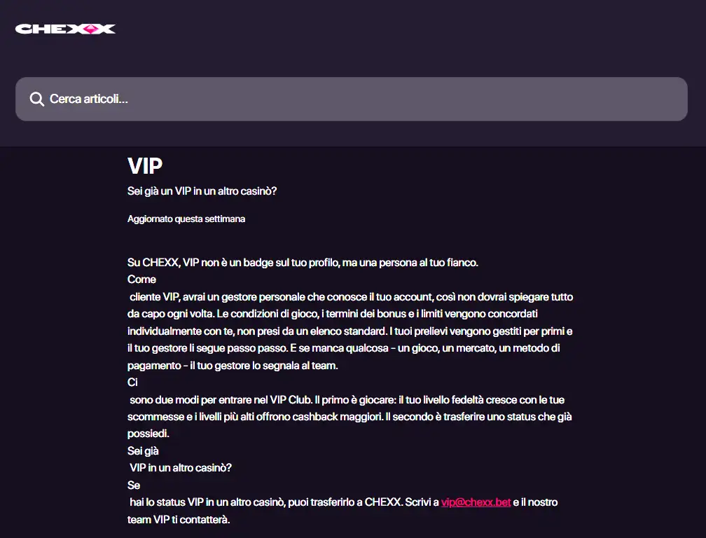 Livelli VIP CHEXX dal Bronze fino alla fascia Obsidian